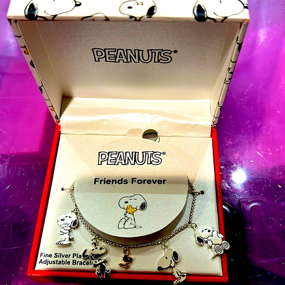 Peanuts 2 tone Fine Silver & 14k Gold plated Charm Adjustable Bracelet | NIB